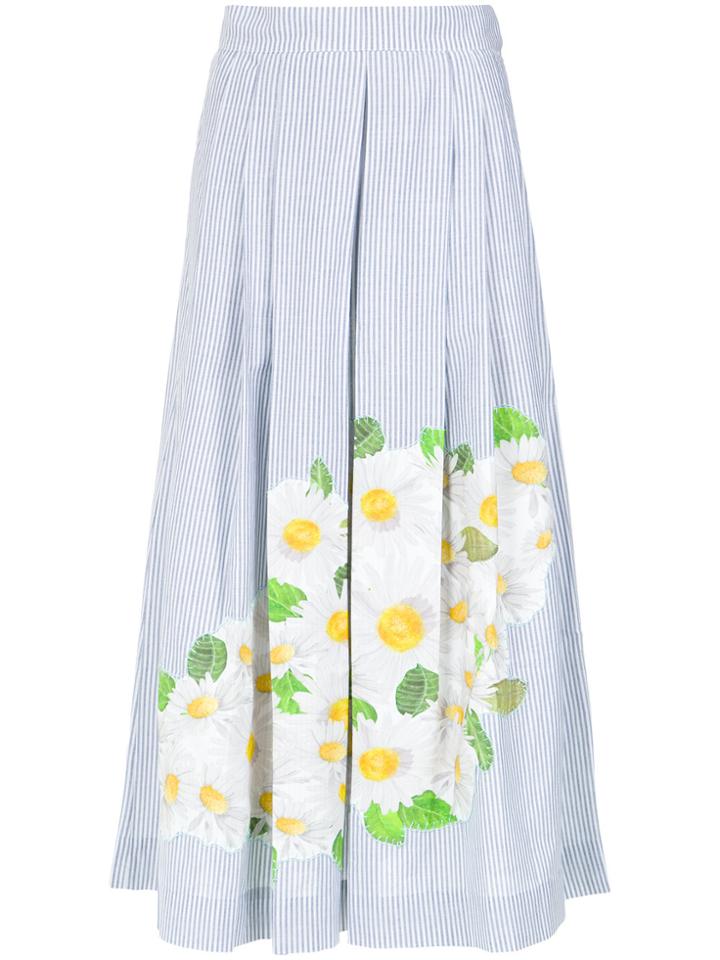 Isolda Daisy Print Embroidered Skirt - Blue