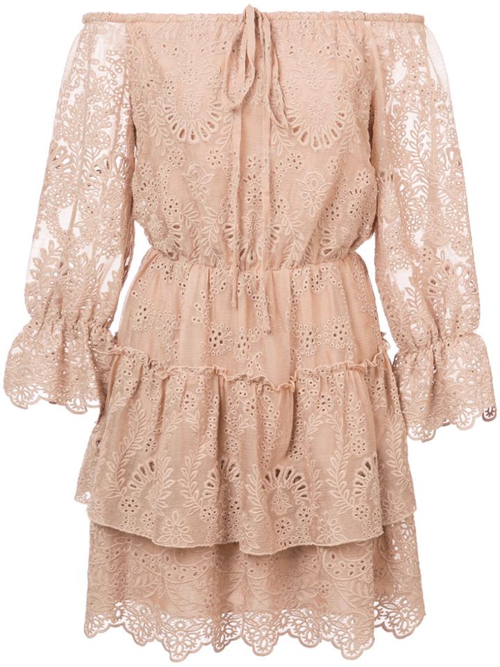 Alice+olivia Crocheted Off The Shoulder Dress - Nude & Neutrals