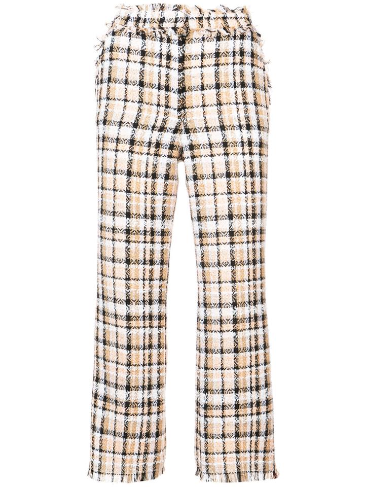 Msgm Check Tweed Cropped Flared Trousers - Nude & Neutrals