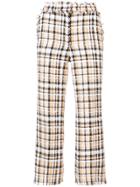 Msgm Check Tweed Cropped Flared Trousers - Nude & Neutrals