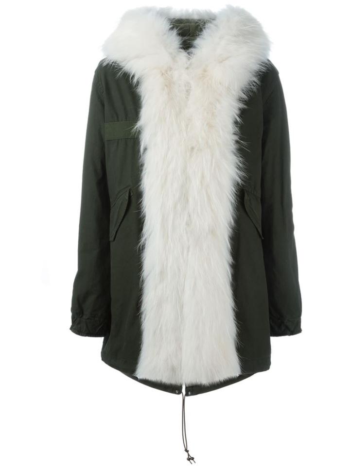 Mr & Mrs Italy Raccoon Fur Trim Parka, Women's, Size: S, Green, Cotton/polyester/racoon Fur