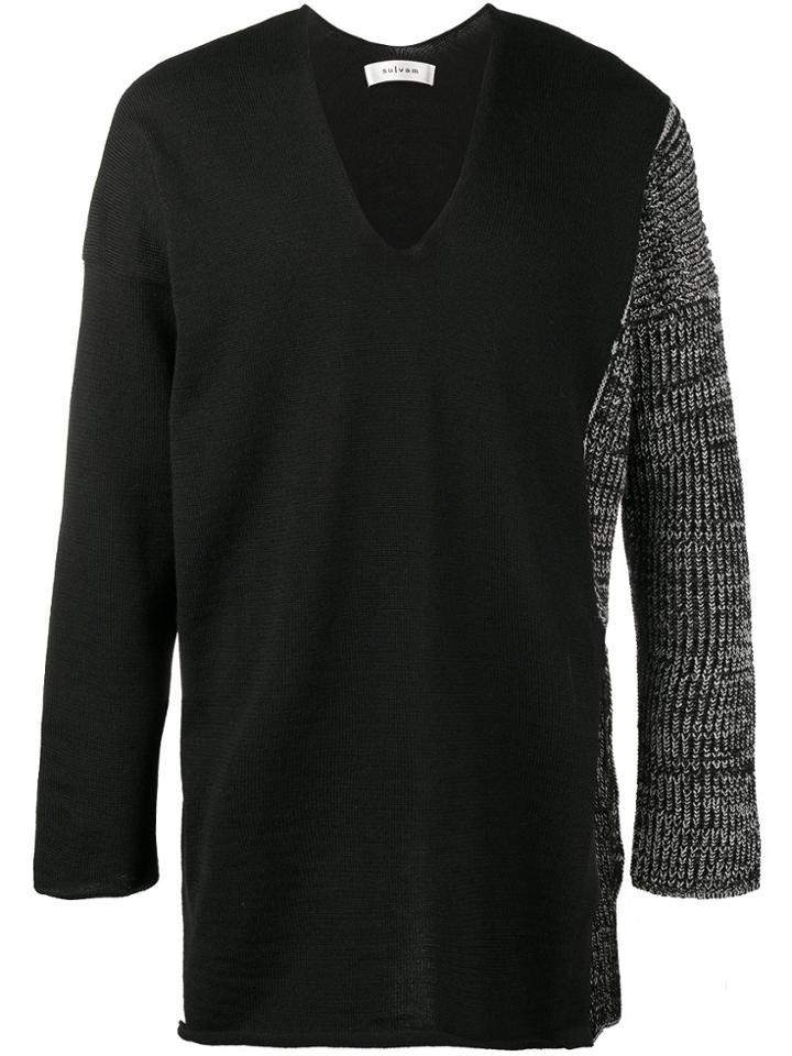 Sulvam Patchwork Knitted Jumper - Black