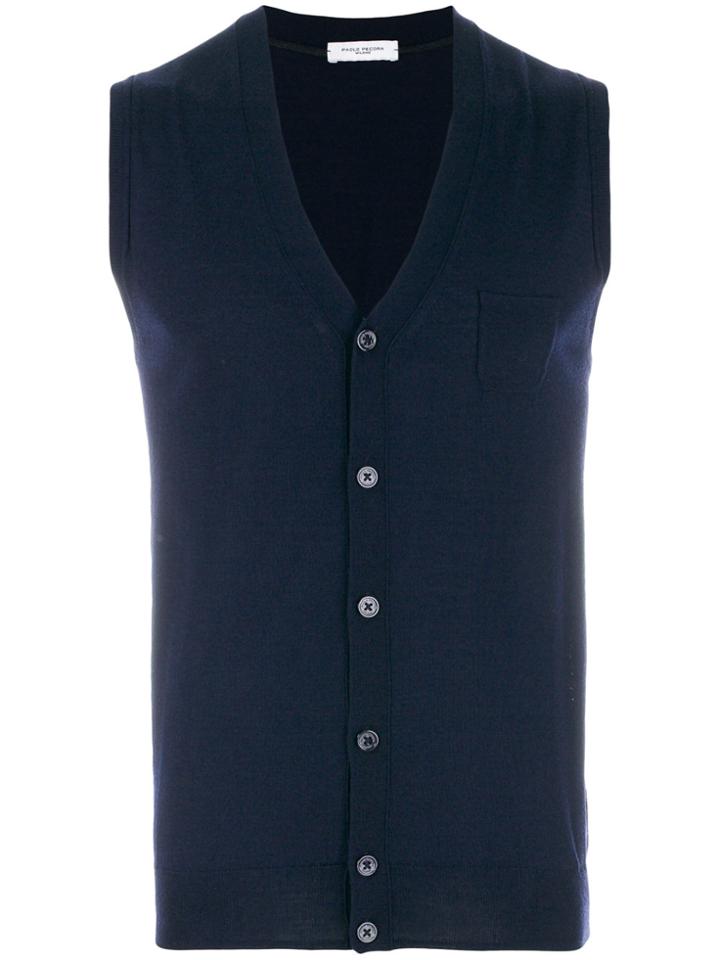 Paolo Pecora Sleeveless Cardigan - Blue