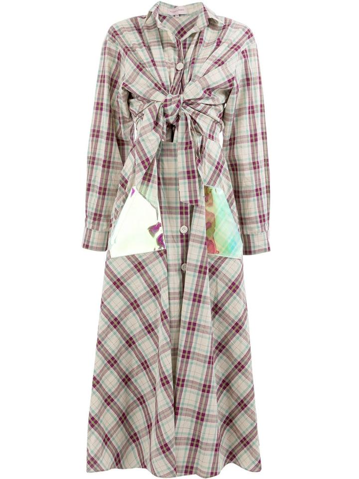 Natasha Zinko Knot-detail Plaid Shirt Dress - Neutrals