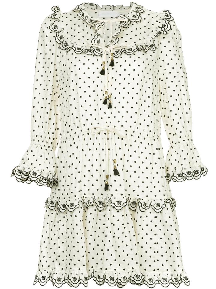 Zimmermann Polka Dot Peasant Dress - White