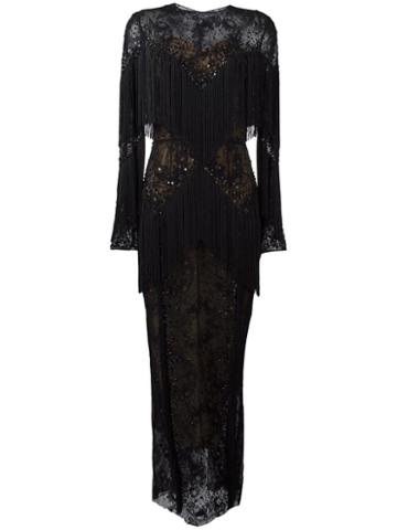 Zuhair Murad Slip Tassel Maxi Dress, Women's, Size: 42, Black, Silk/polyamide
