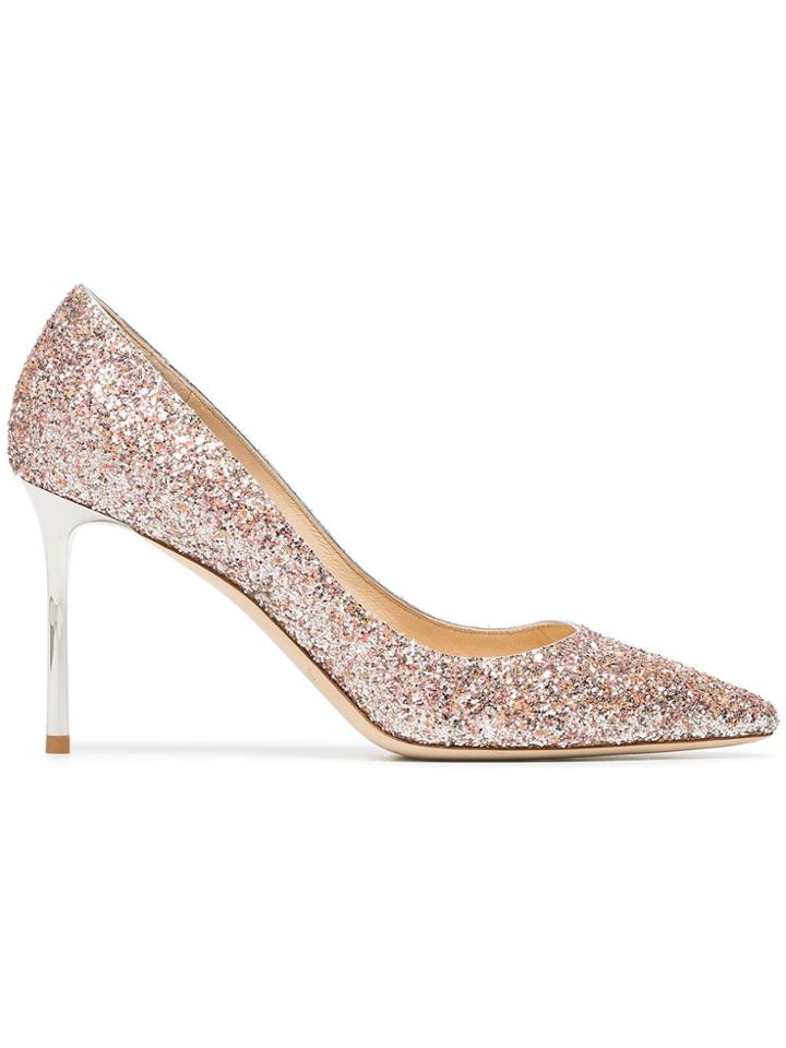 Jimmy Choo Violet Romy 100 Glitter Leather Pumps - Pink & Purple