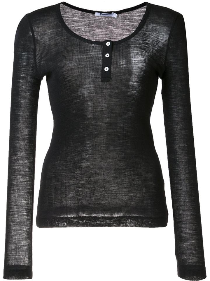 T By Alexander Wang Fine Knit Ribbed Top - Black