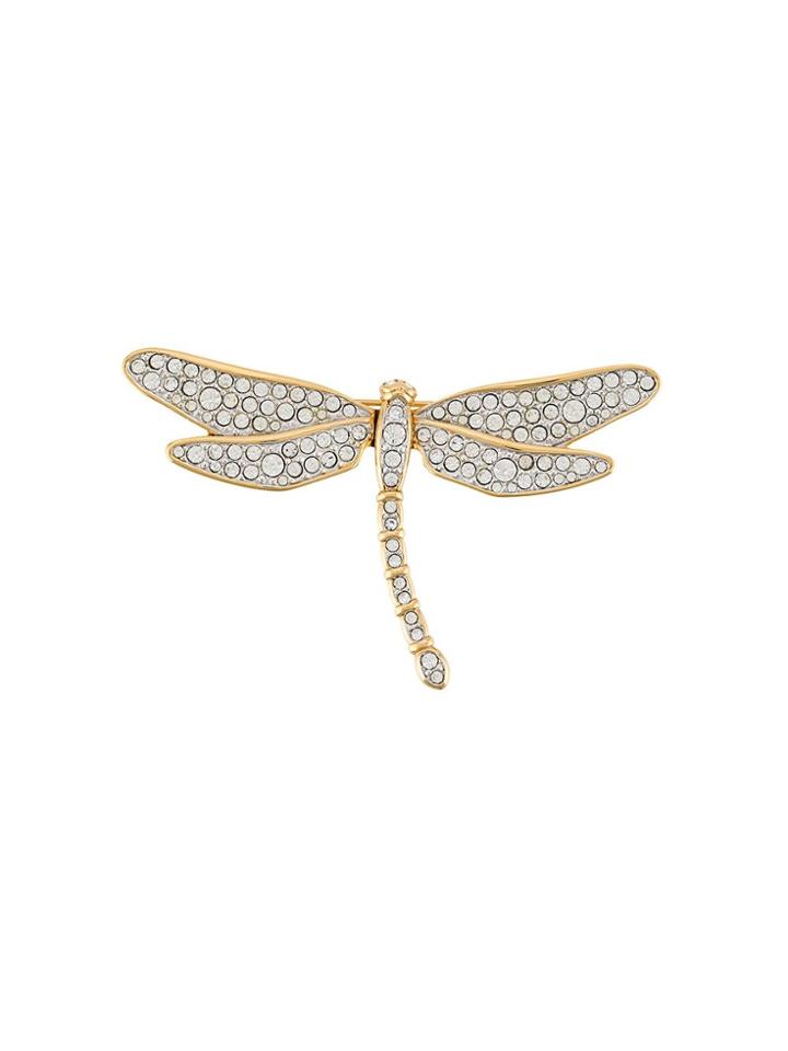 Susan Caplan Vintage 1990s Embellished Dragonfly Brooch - Gold