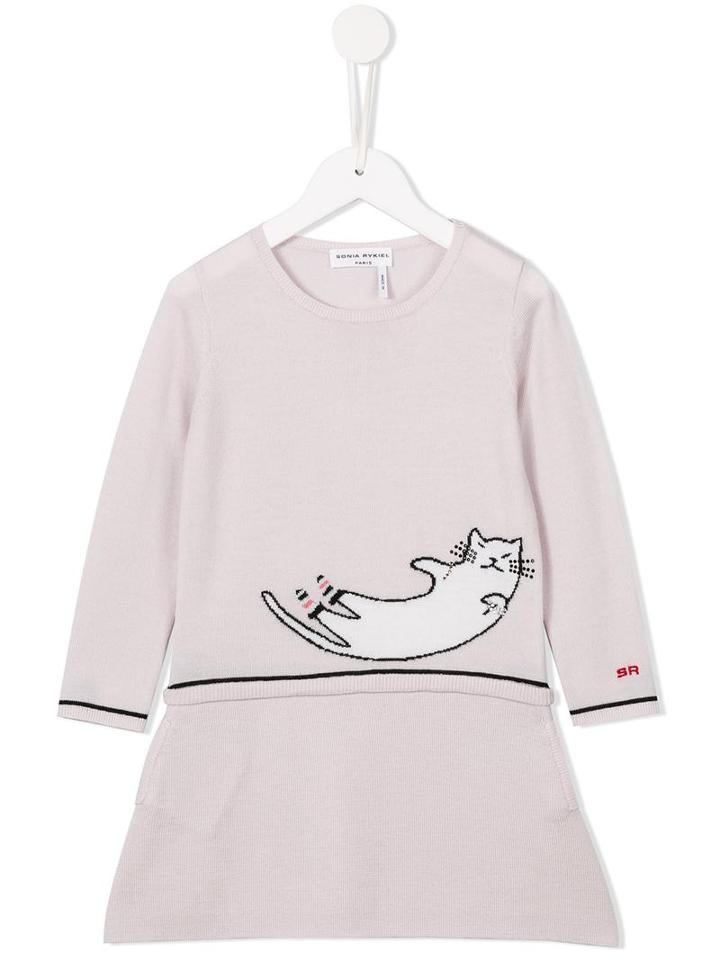 Rykiel Enfant Knitted Cat Embroidered Dress, Girl's, Size: 6 Yrs, Pink/purple