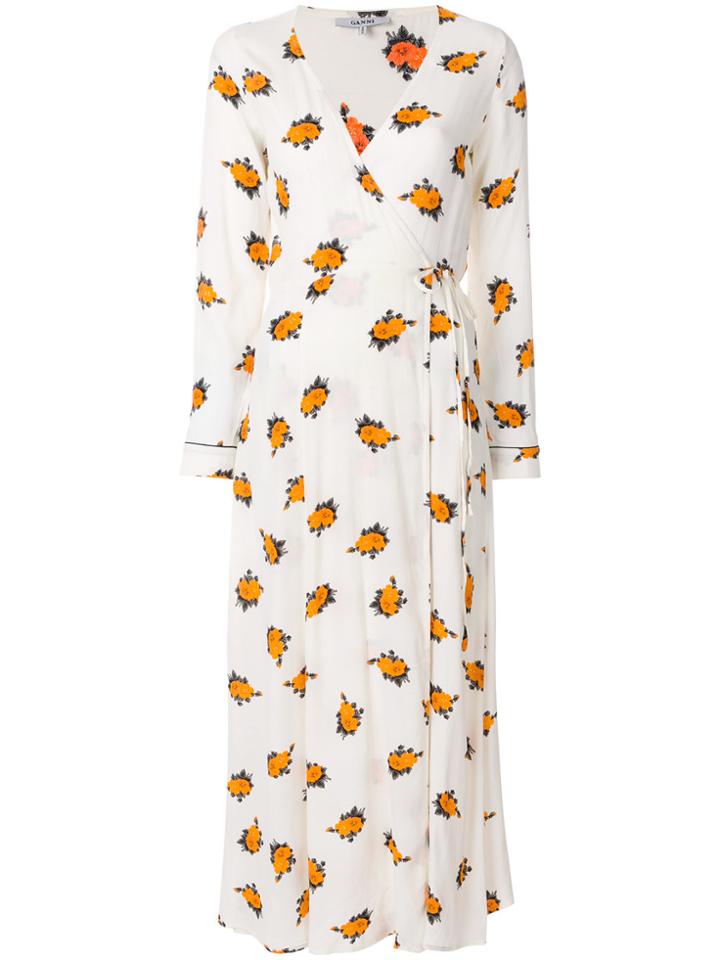 Ganni Floral Wrap Dress - White
