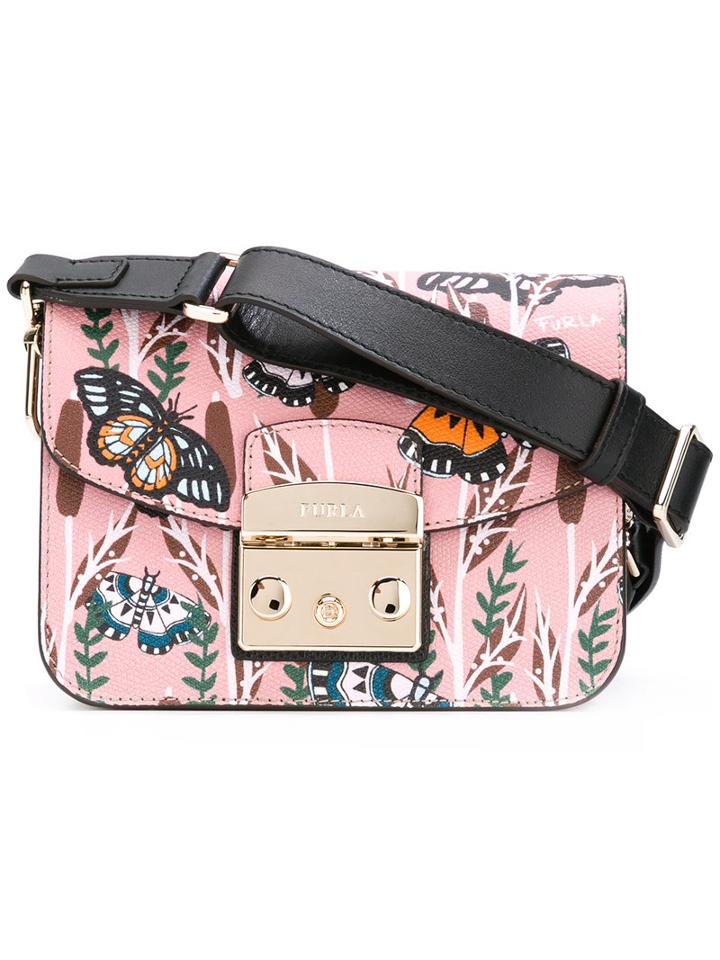 Furla Butterfly Print Cross Body Bag, Women's, Pink/purple, Calf Leather