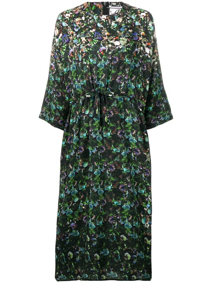 Anntian Gathered Front Floral Dress - Green