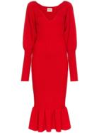 Khaite Ina V-neck Ribbed Merino Dress - Red