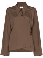 Lemaire Long-sleeved Collared Wrap Top - Brown
