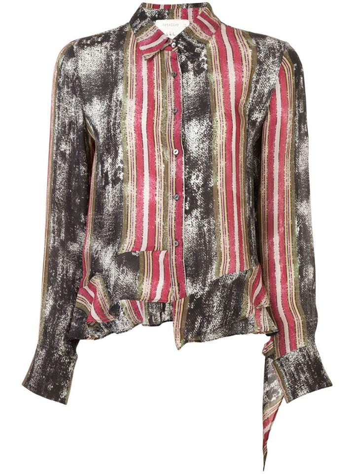 Nicole Miller Asymmetrical Button Down Shirt - Red