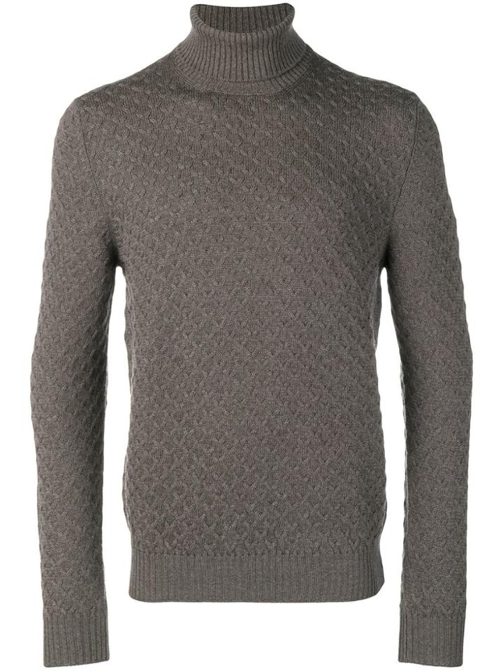 Barba Textured Turtle Neck Jumper - Grey