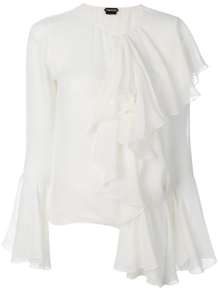 Tom Ford - Ruffle Blouse - Women - Silk - 38, White, Silk