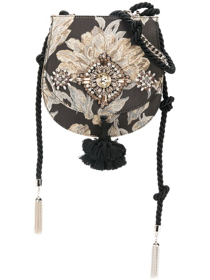 Christian Pellizzari Floral Embellished Shoulder Bag - Black