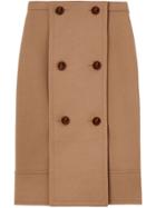 Burberry Button Panel Detail Wool Cashmere A-line Skirt - Brown