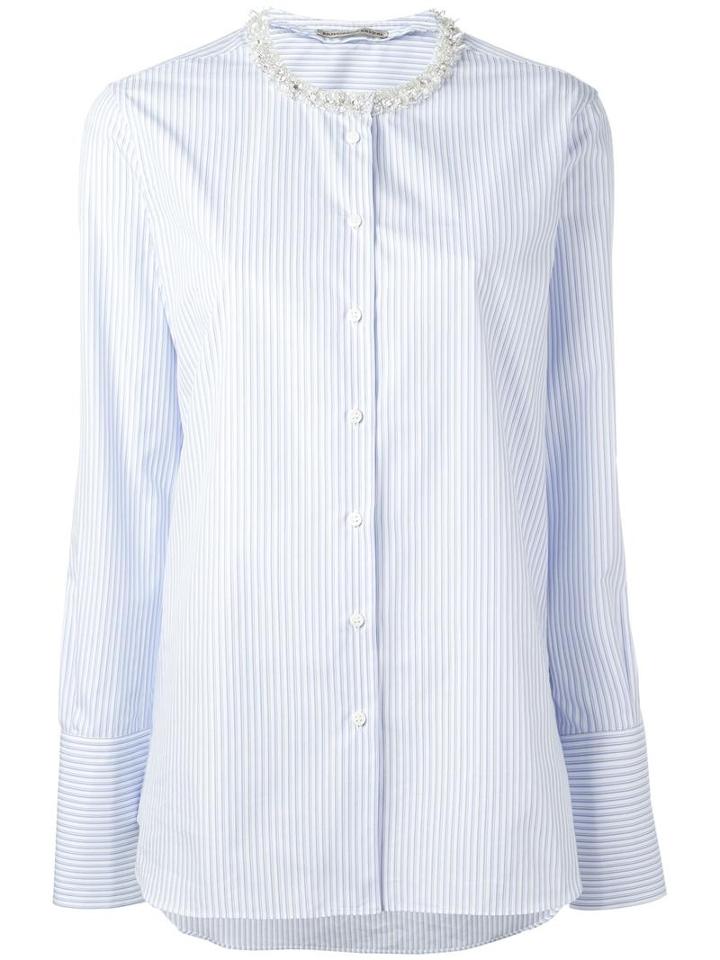 Ermanno Scervino Embellished Neck Striped Shirt, Women's, Size: 42, Blue, Cotton/plastic