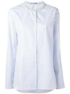 Ermanno Scervino Embellished Neck Striped Shirt, Women's, Size: 42, Blue, Cotton/plastic