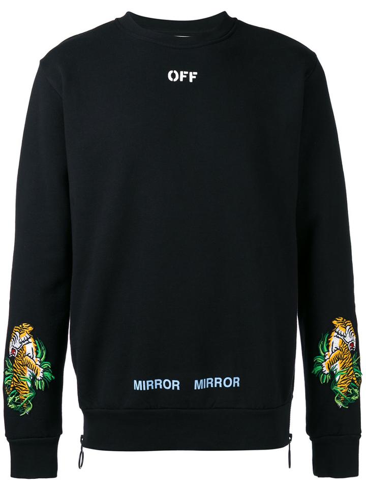 Off-white Tiger Embroidered Sweatshirt, Men's, Size: Medium, Black, Cotton/polyamide/polyester/viscose