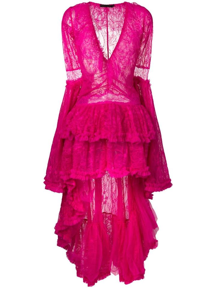 Amen Frill Tiered Lace Dress - Pink
