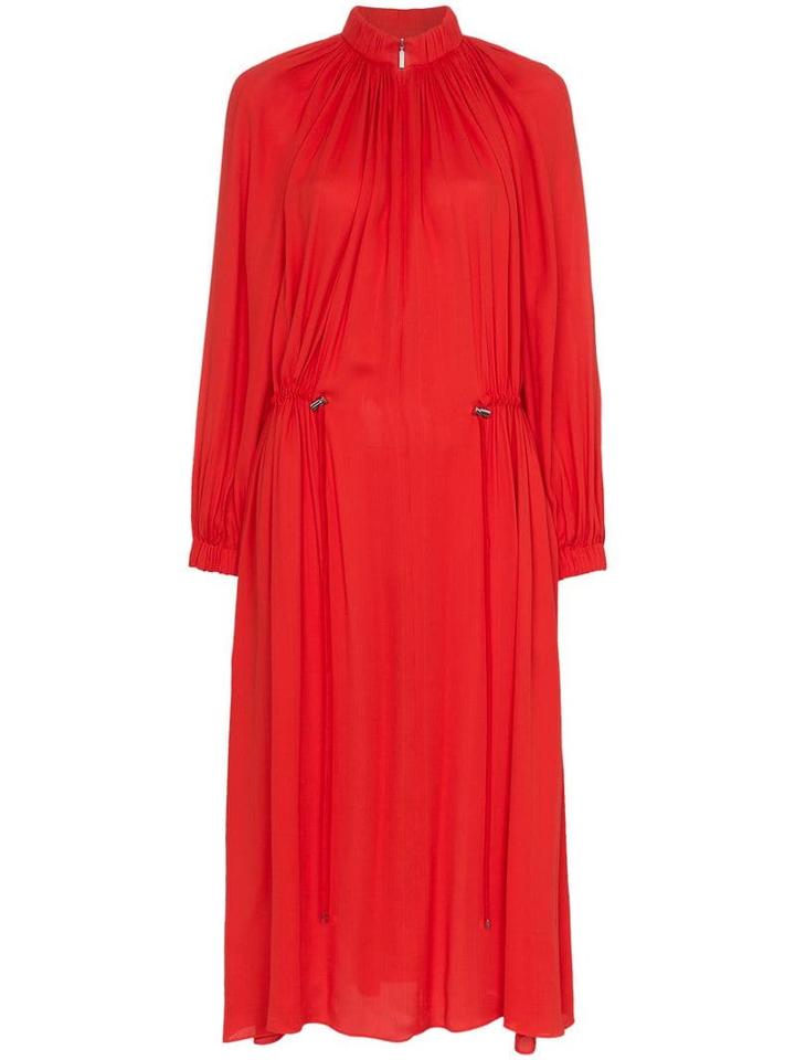 Tibi High Neck Drawstring Midi Dress - Red