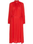 Tibi High Neck Drawstring Midi Dress - Red