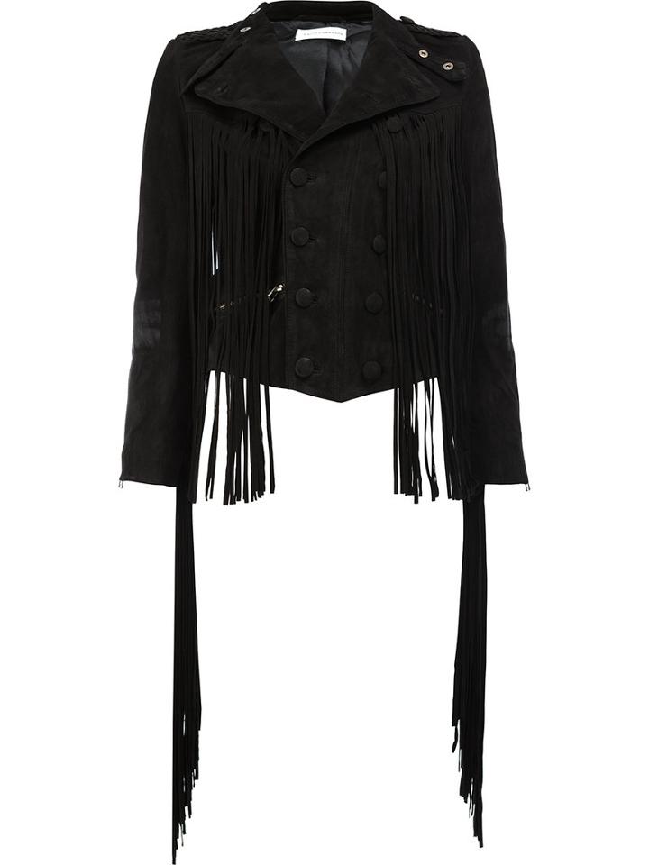 Faith Connexion Fringe Detail Suede Jacket, Women's, Size: 36, Black, Sheep Skin/shearling/polyester