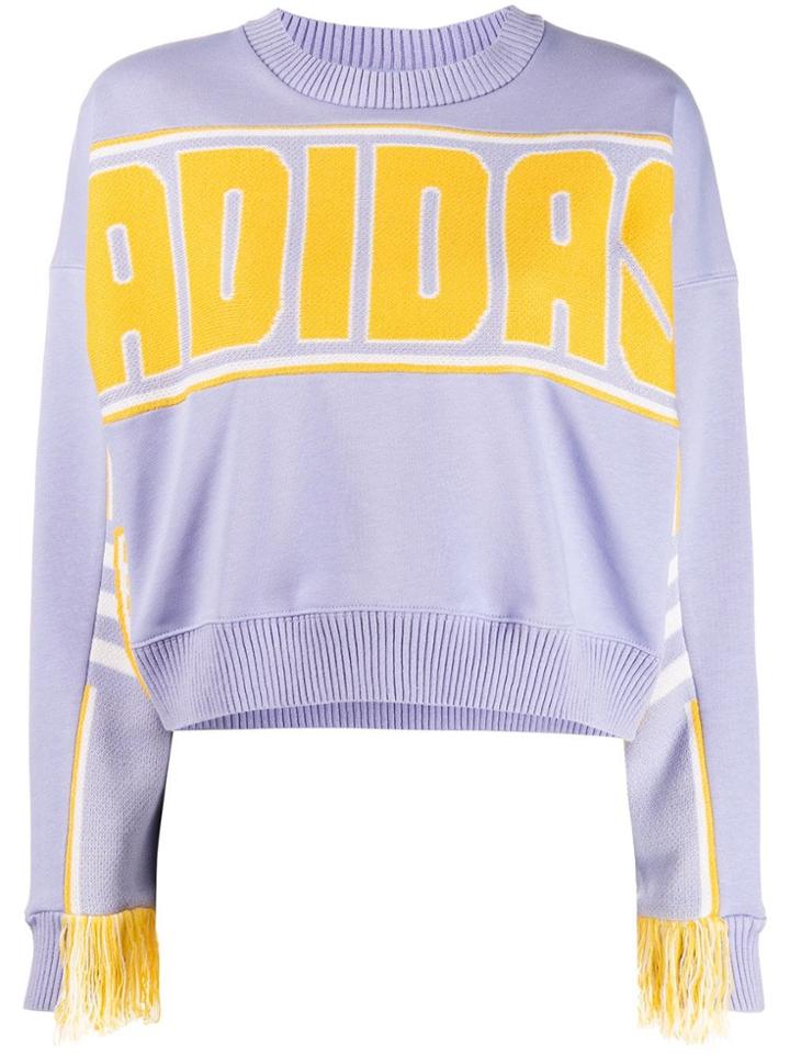 Adidas Logo Intarsia Cropped Jumper - Purple