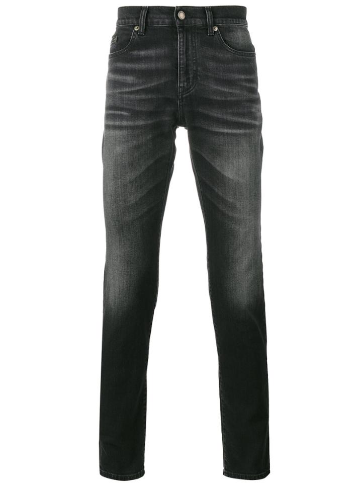 Saint Laurent Black Washed Front Skinny Jeans - Grey