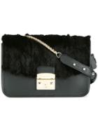 Furla Medium 'metropolis' Shoulder Bag, Women's, Black, Leather/mink Fur