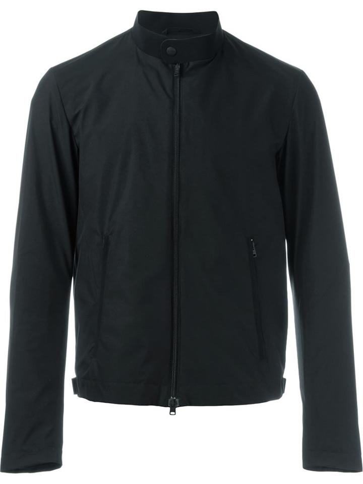 Herno Band Collar Zipped Jacket, Men's, Size: 48, Black, Polyester/polytetrafluoroethylene (ptfe)/polyamide/spandex/elastane