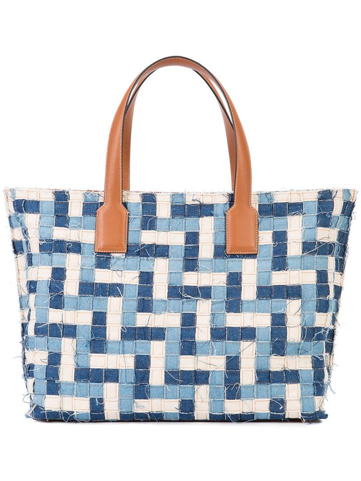 Loewe Geometric Pattern Tote, Women's, Blue, Calf Leather/cotton