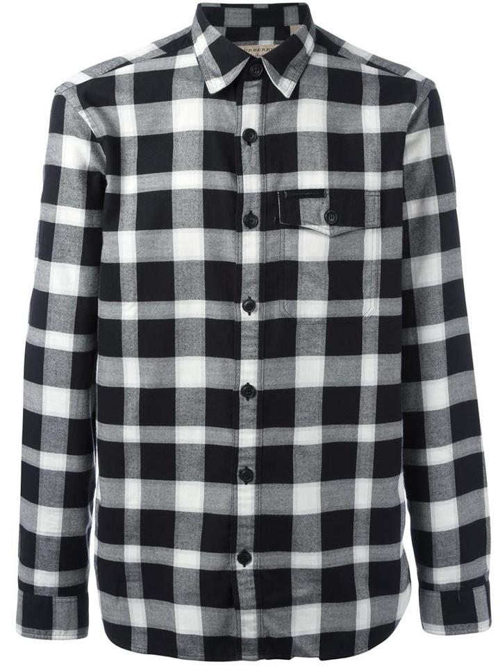 Burberry Plaid Button Down Shirt, Men's, Size: Medium, Black, Cotton