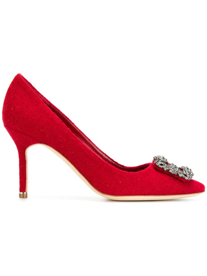 Manolo Blahnik Tweed Hangisi Pumps - Red
