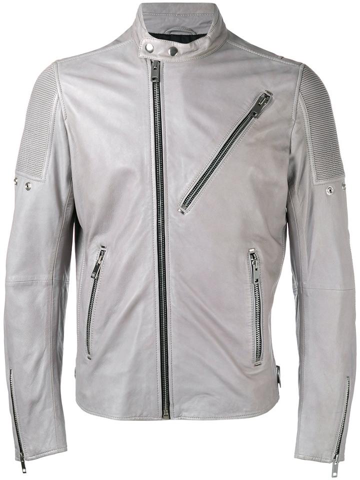 Diesel - Leather Jacket - Men - Sheep Skin/shearling/polyester - Xl, Grey, Sheep Skin/shearling/polyester