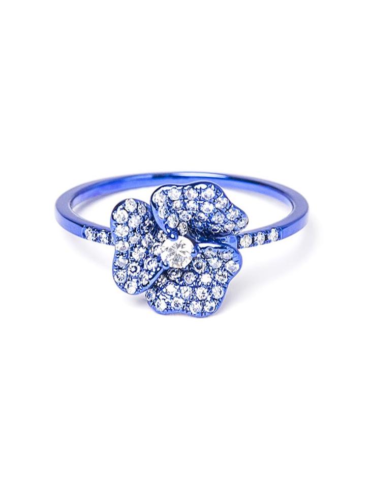As29 Diamond Flower Ring, Women's, Size: 6, Blue