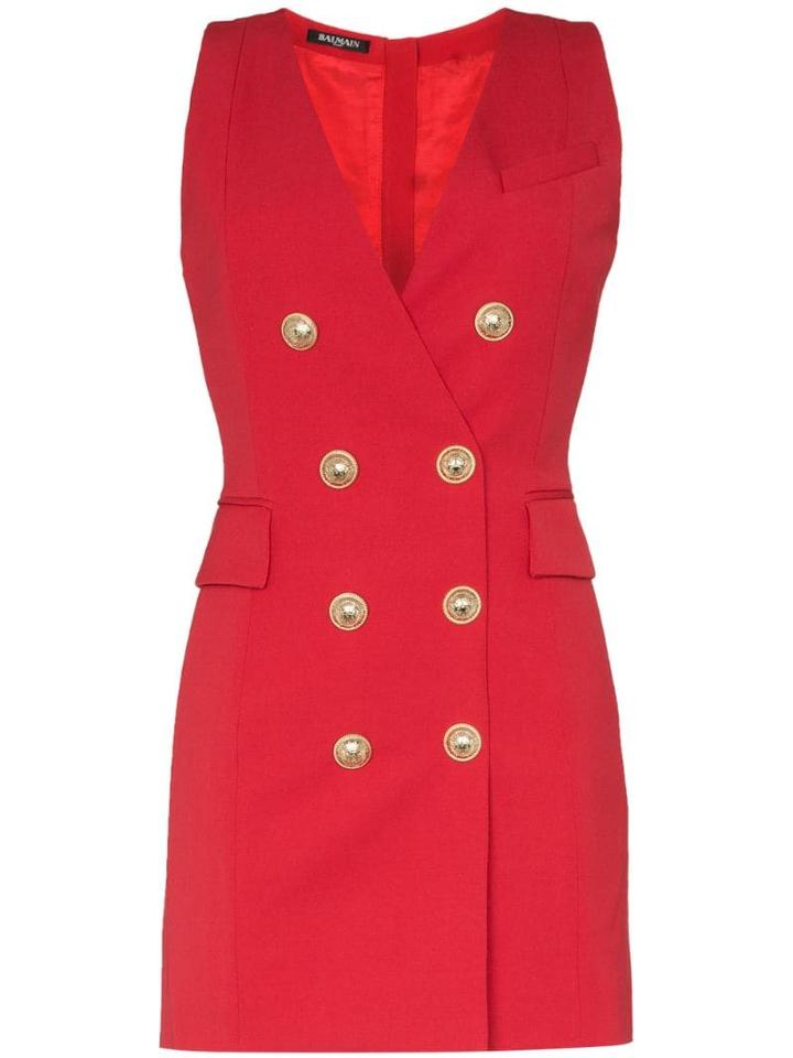 Balmain Double-breasted Sleeveless Blazer Dress - Red