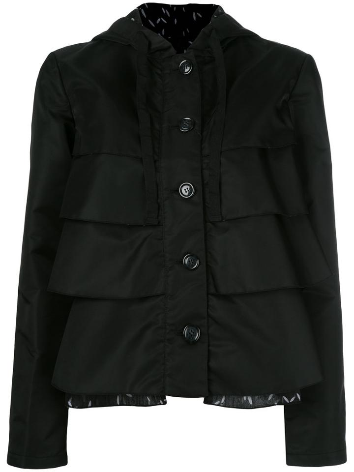 Emporio Armani Ruffled Hooded Jacket, Women's, Size: 44, Black, Polyamide/polyester