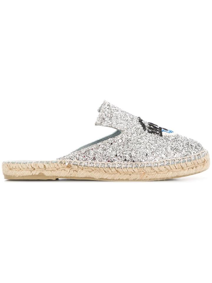 Chiara Ferragni Glitter Espadrille Mules - Silver
