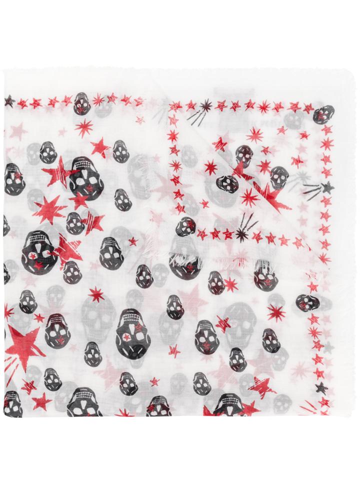 Alexander Mcqueen Skulls And Stars Scarf - White