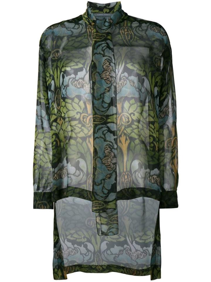 Alberta Ferretti Sheer Pussy Bow Blouse