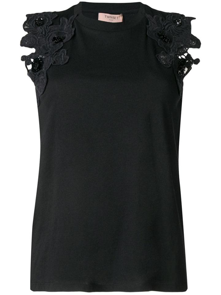 Twin-set Lace Detail Tank Top - Black