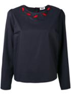 Sonia By Sonia Rykiel - Embroidered Lips Blouse - Women - Cotton - 40, Black, Cotton