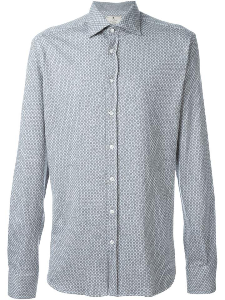Hackett Patterned Shirt, Men's, Size: Medium, Grey, Cotton