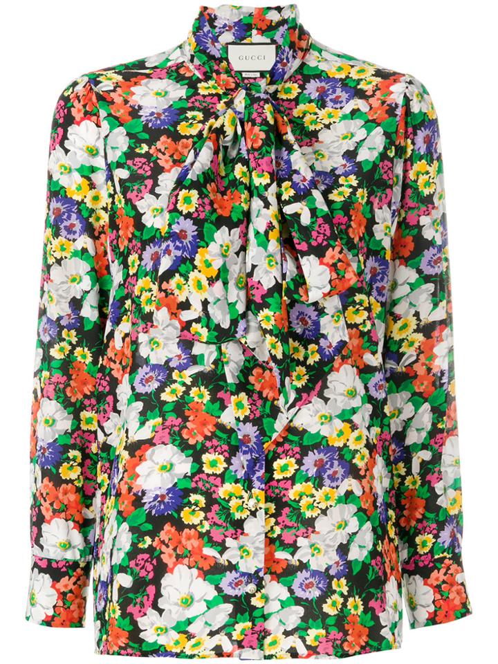 Gucci Wildflowers Blouse With Pussy Bow Detail - Black