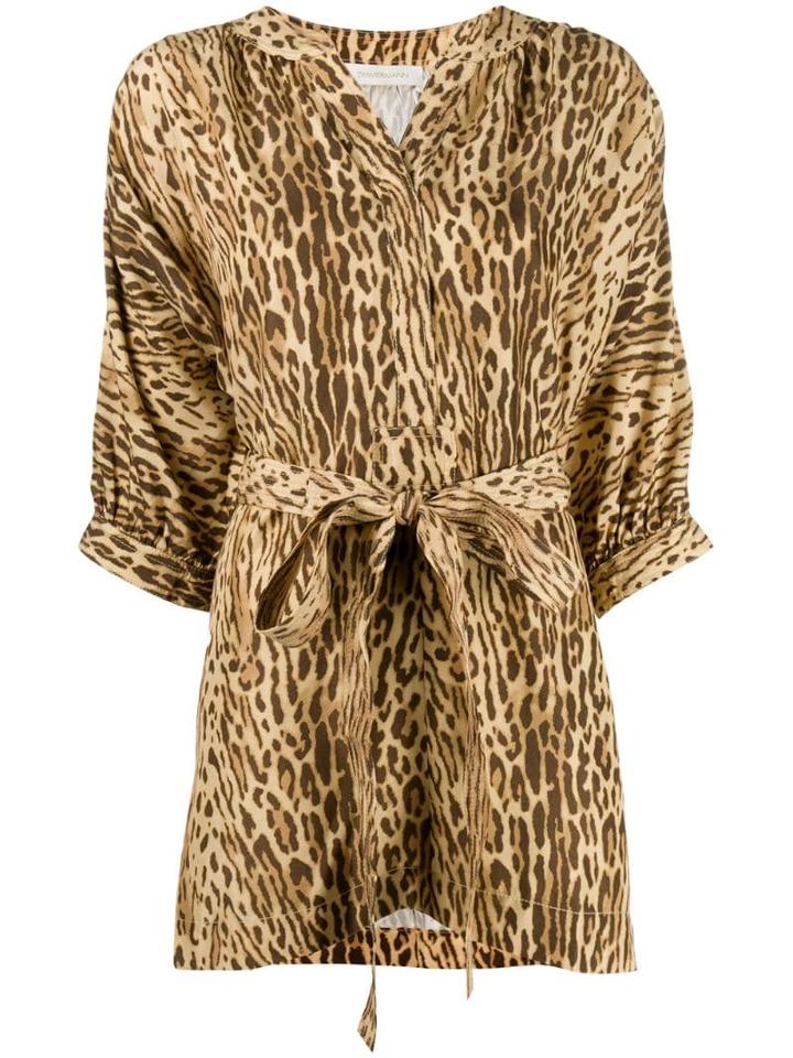 Zimmermann Leopard Print Belted Blouse - Neutrals